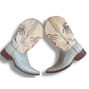 Vintage El Alacran De Durango White Caiman Leather Sz 25 US 7 Mens